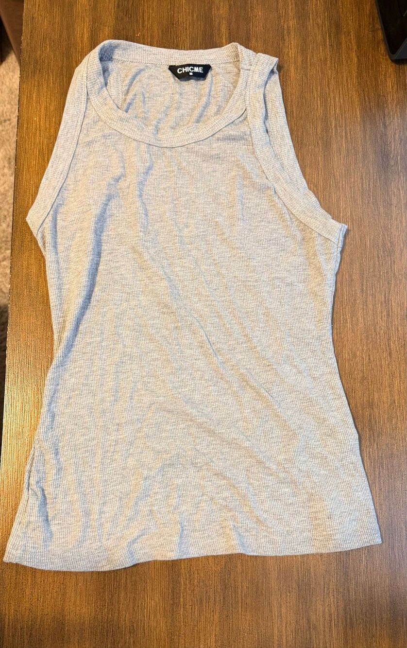 ChicMe Grey Ribbed Knit Sleeveless Scoop Neck Casual Tank Top Womens Size Medium